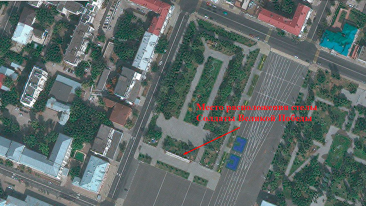 Показано место установки стелы Солдаты Великой Победы на Яндекс картах.