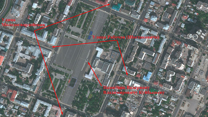 Показан памятник В.В. Куйбышеву в Самаре на Яндекс карте.