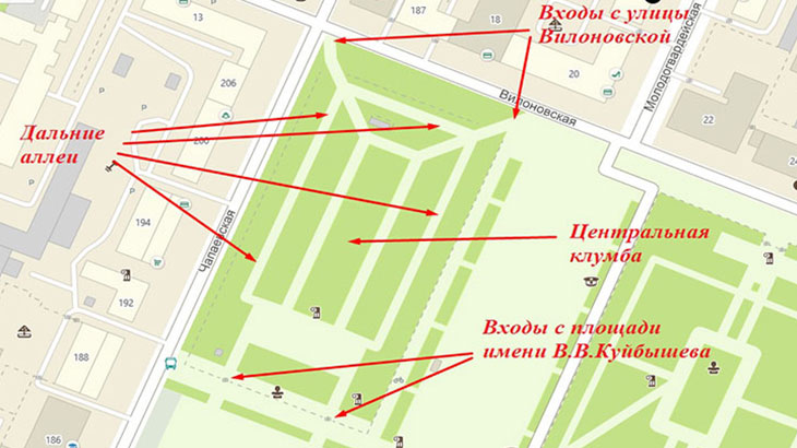 Показан скриншот карты 2ГИС (расположение и планировка сквера).
