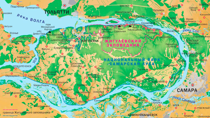 Показан Жигулевский заповедник на карте.