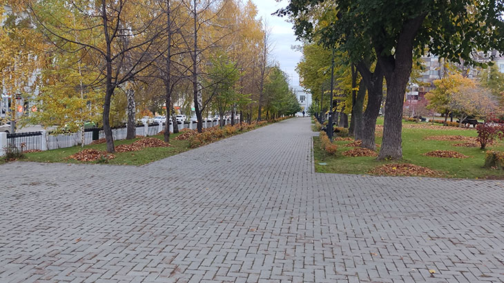 Вид на длинную аллею вдоль улицы Чапаевской.