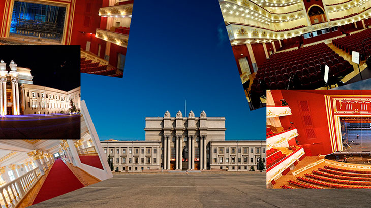 Набор изображений площади имени В.В.Куйбышева и театра оперы и балета в Самаре.