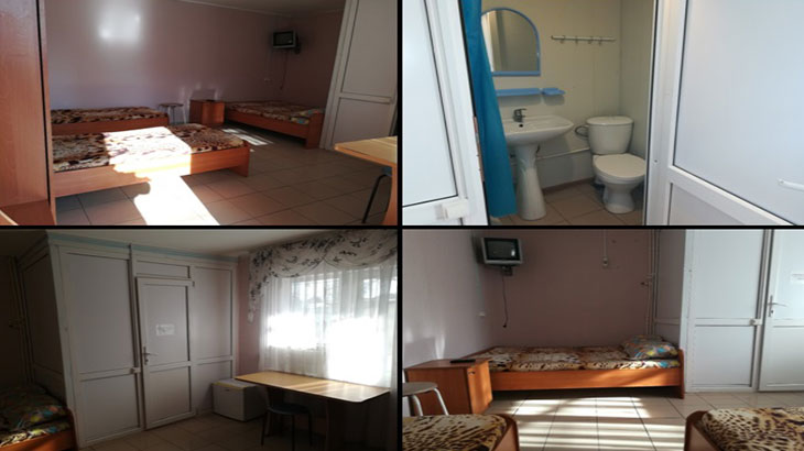Набор фотографий 4-х местного номера гостиницы «АсСоль» в Соль-Илецке.