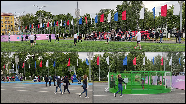Вид на игровые площадки в Фестивальном городке на площади Куйбышева в Самаре.