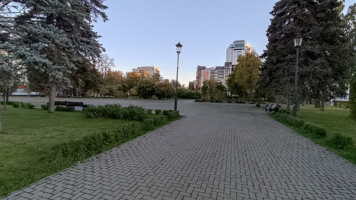Показаны ели на выходе из сквера на площадь имени В.В.Куйбышева.